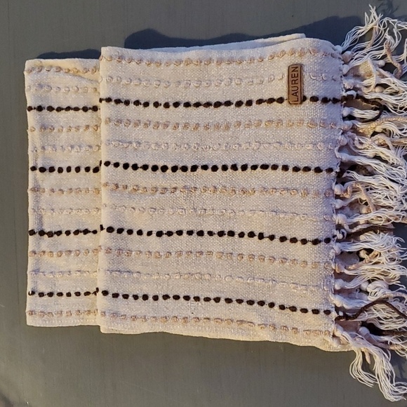 Lauren Ralph Lauren- Neutral Scarf logo Patch Tans ,Cream and Browns Large Size - Picture 6 of 9